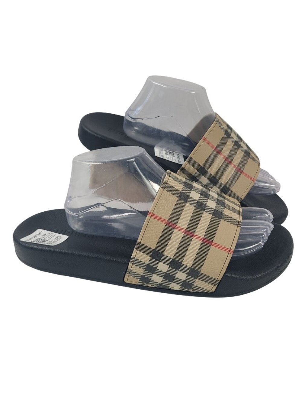 NEW Burberry Men's Check Slide Sandals Size 46 US 13 Beige & Black Plaid